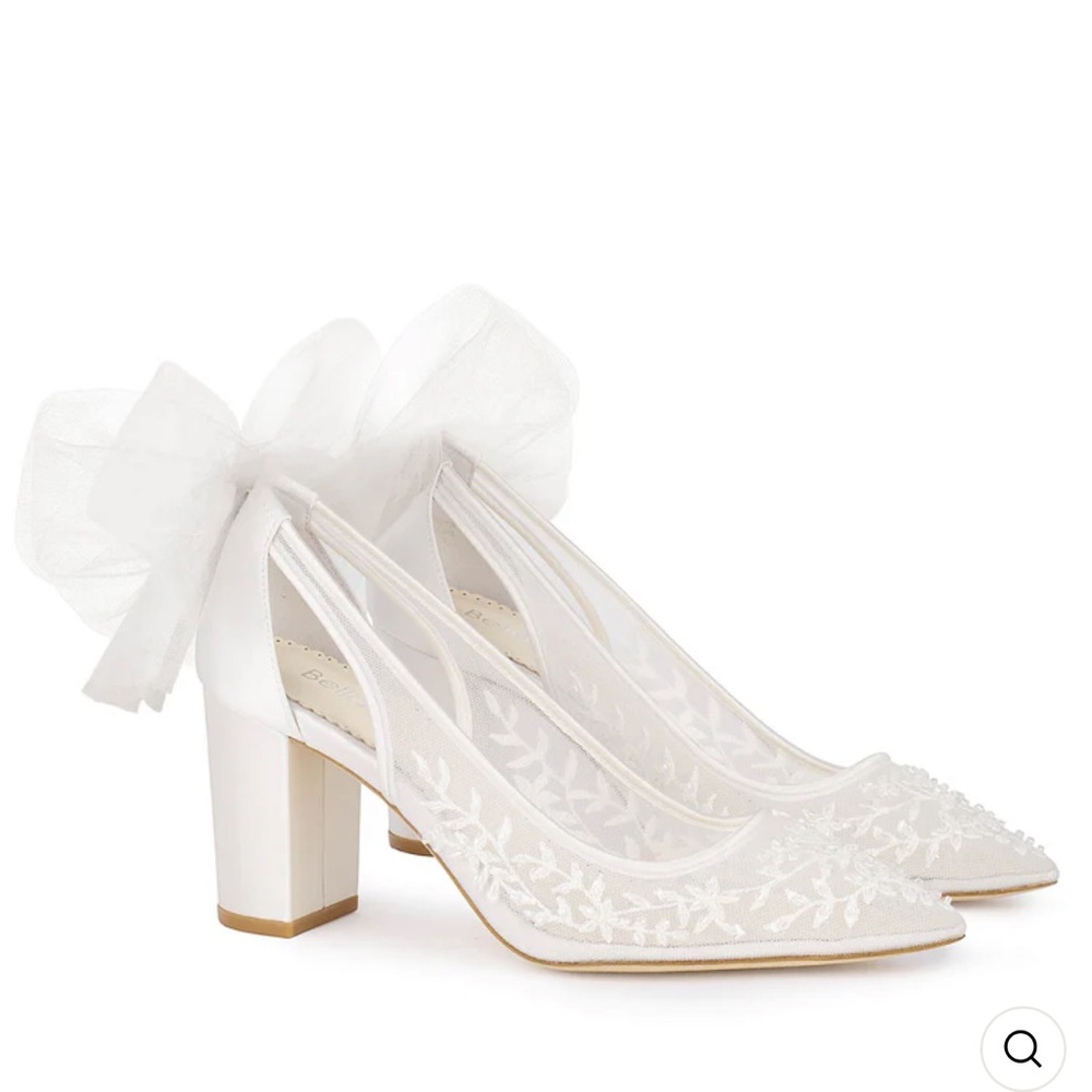 Bella Belle Easton Ivory Slingback Block Heels with Removable Bows, Ankle Straps